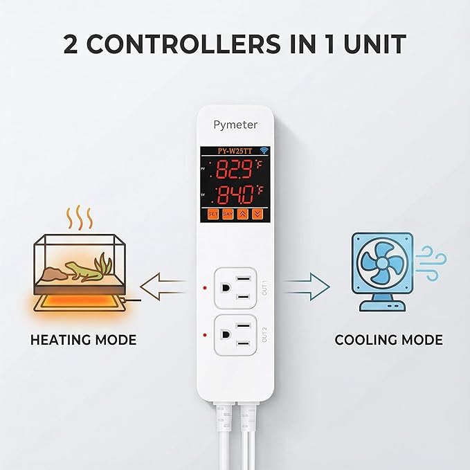 WiFi Temperature Controller with Dual Probes, Smart Digital Thermostat with Two Outlets for Reptile Heat Mat, Greenhouse Seedlings, Homebrew Fermentation, Cooling Fan, Remote App Control - Image 2