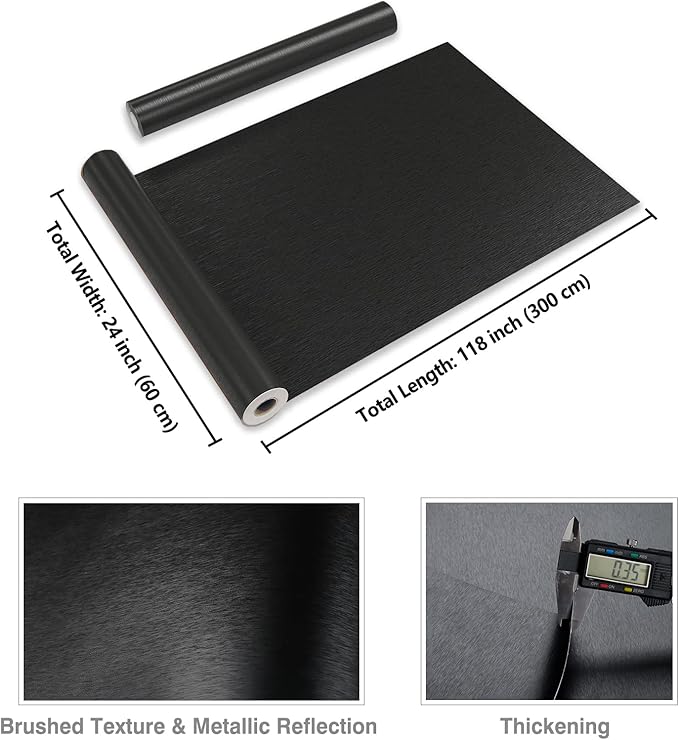 CRE8TIVE Brushed Black Stainless Steel Contact Paper for Appliances 24"x118" Black Peel and Stick Wallpaper Metallic Heat Resistant Waterproof Self Adhesive Vinyl for Kitchen Dishwasher Fridge Cabinet - Image 8