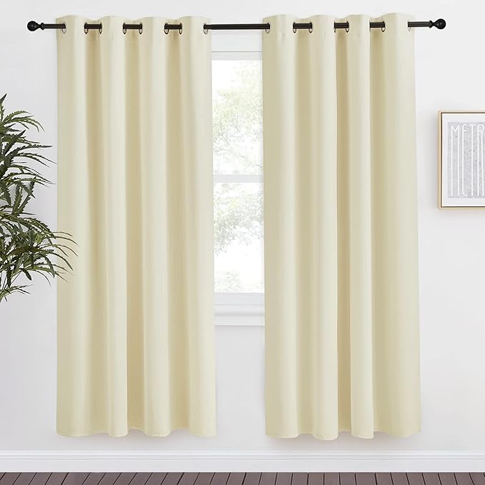 NICETOWN Room Darkening Blind Shade for Kids Bedroom, Beige, Single Panel, 55 x 78 inch, Triple Weave Home Decoration Light Blocking Solid Ring Top Curtain/Drape for Small Window by NICETOWN