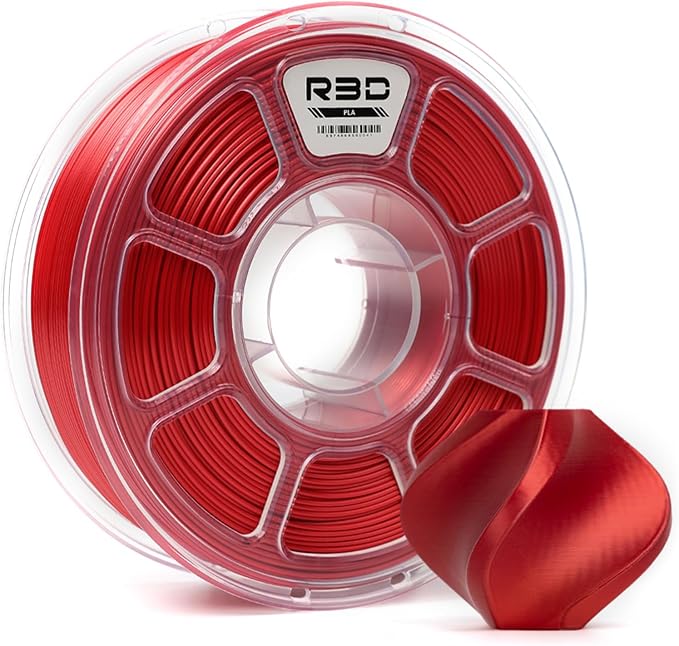 R3D PLA Filament 1.75mm, 0-370 mm/s High Speed PLA Printing, Dimensional Accuracy +/- 0.02mm, 1KG (2.2lbs) Clear Plastic Spool 3D Printer Filament (Silk Red) by R3D
