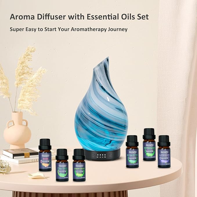 Oil Diffuser & Essential Oils Set - Aromatherapy Diffuser with 6 Essential Oils Set, Ultrasonic Cool Mist Oil Diffusers for Essential Oils, 4 Timer & 7 LED Light, with Auto Shut-Off Protection Gifts - Image 5