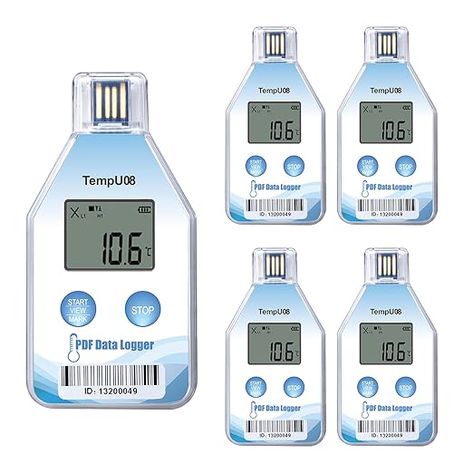 Tzone Digital Temperature Data Logger USB Single Use Temp Recorder 5 Packs,Disposable Freezer Thermometer Recording 200 Days with Auto Reports for Cold Chain Medical Refrigerator Lab IP67 Waterproof by Tzone