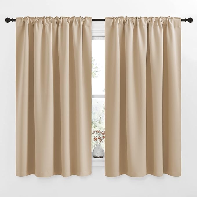 NICETOWN Window Treatment Curtains Room Darkening Drapes - (Biscotti Beige Color) 52 Width x 54 Drop Each Panel, 2 Panels Set, Curtains and Draperies for Kitchen - Image 2