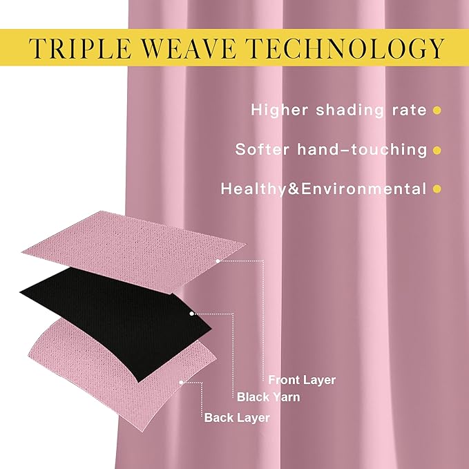 NICETOWN Patio Door Curtain Sound Blocking, Bedroom Privacy Room Divider Curtain, Thermal Insulated Blackout Closet Sliding Door Shade (1 Panel, 100" Wide x 120" Long, Rouge Pink) - Image 3
