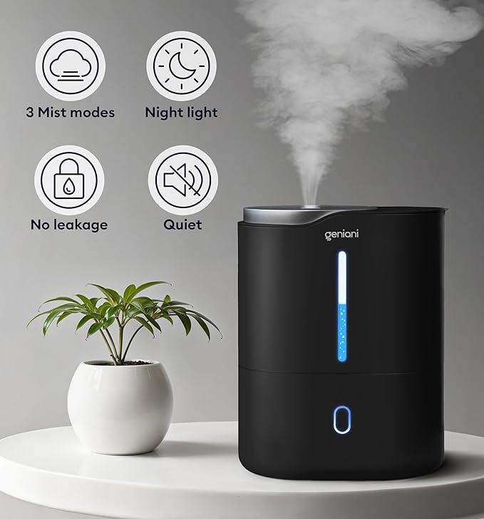 GENIANI Ultrasonic Cool Mist Humidifier for Bedroom, Large Rooms, Home, 4L - Easy Fill & Clean Humidifier for Plants w/Auto Shut-off, 40H Runtime - Quiet, Top Fill Air Humidifier & Vaporizer for Baby - Image 7