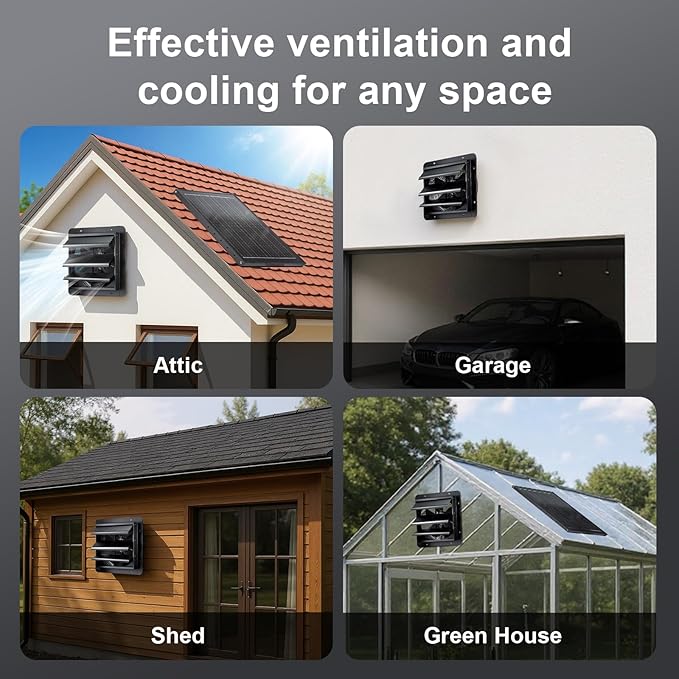 GROWNEER Solar Powered Exhaust Fan, 30W Solar Panel+12" High Speed Solar Powered Fans with Power Adapter, Waterproof Solar Fan with Bracket for Shed, Chicken Coop, Greenhouse, Attic - Image 6