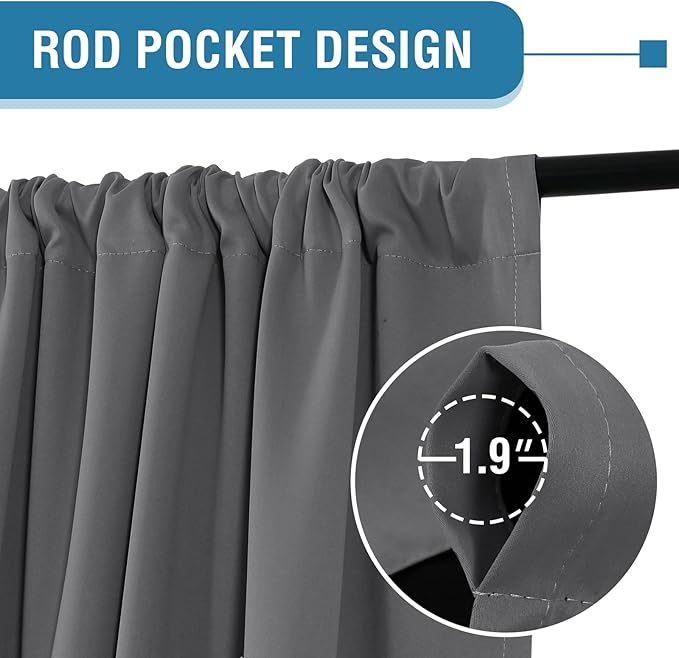 H.VERSAILTEX 100% Blackout Curtains for Bedroom Thermal Insulated Curtains & Drapes Blackout Curtains 84 Inches Long Rod Pocket Curtains for Living Room with Black Liner 2 Panels Set, Grey - Image 3