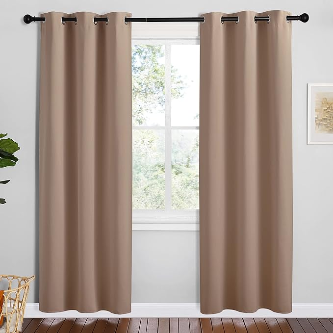 NICETOWN Short Window Curtains and Drapes, Set of 2, 42 by 78 Inch, Cappuccino, Thermal Insulated Solid Grommet Blackout Curtains/Drapes for Bedroom Samll Window by NICETOWN