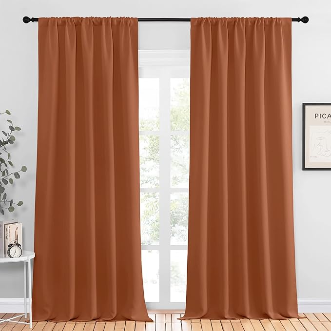 NICETOWN Blackout Curtains and Drapes - Thermal Insulated Solid Rod Pocket Blackout Draperies/Panels (Burnt Orange, 1 Pair, 52 by 95 inches) by NICETOWN