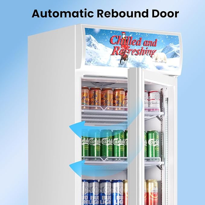 Commercial Beverage Refrigerator with Glass Door, 383L Display Fridge Beverage Cooler with Customizable Lightbox Adjustable Shelves, Drink Fridge Merchandiser for Restaurant Shop, White - Image 9
