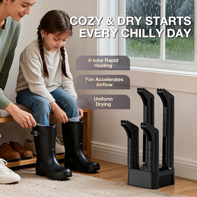 Air Choice Boot Dryer, Electric Shoe & Glove Dryer with Heat Blower Fan, 180 Mins Timer, Detachable Racks, Helps Reduce Odor, 4 Boot Warmer for Work & Ski Shoes, Sneakers, Gloves, and Hats - Image 7