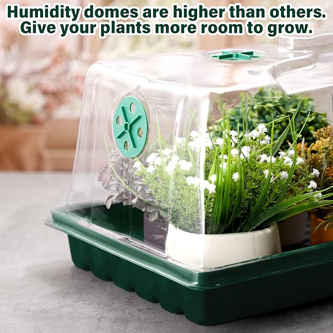 Foaincore 20 Packs 7'' Tall Humidity Vented Domes 1020 Flat Trays Cover Clear Plastic Greenhouse Grow Tray Covers Propagation Seed Cloning Kit for Plants Seed Starting Germination - Image 4