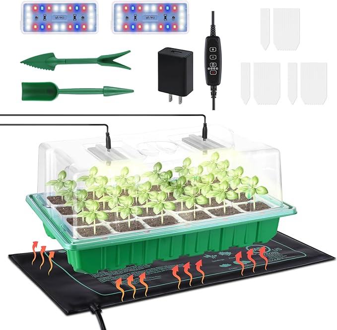 Large Seed Starter Trays with Heat Mat, Seed Starter Kit with 48 Full Spectrum LEDs, 24 Large Cells Seed Germination Kit with Adjustable Humidity Vents for Indoor Plants Seeds Starting by RODINTOOfficial