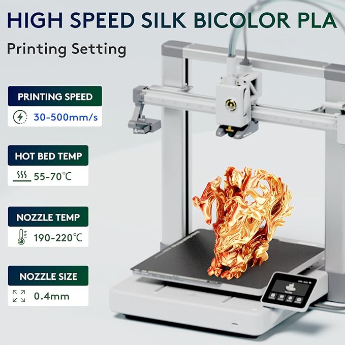 ERYONE Silk Dual Color PLA Filament 3D Printer 1.75mm +/- 0.03mm, Bicolor Filament Two Tone PLA 1KG(2.2lbs) Cardboard Spool, Gold Copper - Image 2