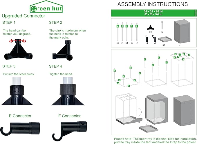 Grow Tent 32"x32"x63", High Reflective Mylar Dark Room with Observation Window, Removable Floor Tray and Tool Bag for Indoor Plant Growing 3x3 - Image 9