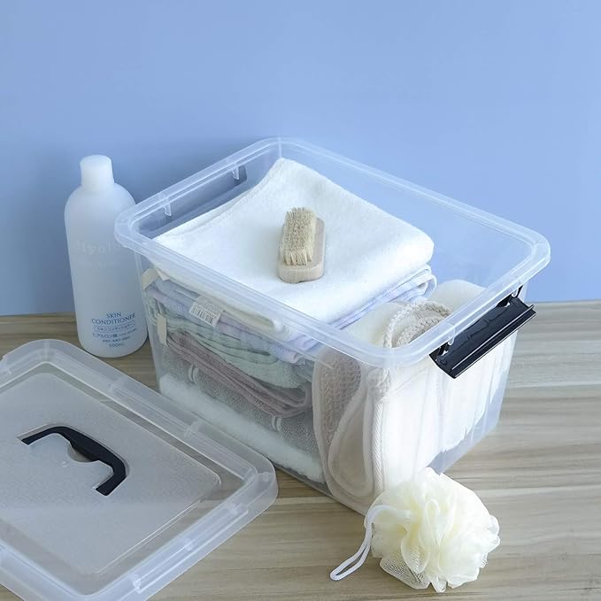 Farmoon 12 Quart Clear Storage Bin, Plastic Stackable Box/Cotainer with Lid and Black Handle - Image 3