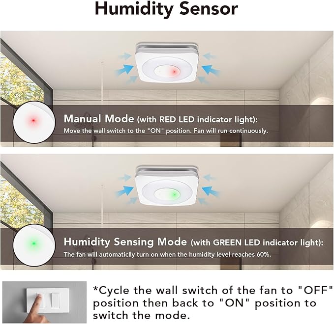 OREiN 3-in-1 Bathroom Exhaust Fan with LED Light & Humidity Sensor, 160 CFM, Auto-On at 60% Humidity, 1500LM, 3000K/4000K/5000K, Night Light, ETL & FCC Certified, Ceiling Opening Size 11.81''x11.02'' - Image 3