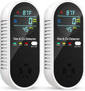 Carbon Monoxide Detectors and Natural Gas Detector, 4-in-1 Upgraded Carbon Monoxide Detectors Plug in, Gas Leak Detector with Dual Alarms, Temperature & Humidity Sensor for Home, RV, Black, 2 Packs by VilfeLLC
