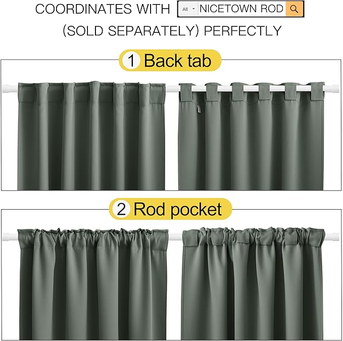 NICETOWN Blackout Curtain Panels for Living Room - (Dark Mallard Color) 42x36 inch, 2 Panels Set, Room Darkening Blackout Drapes for Window - Image 3