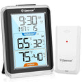 Geevon Wireless Indoor/Outdoor Thermometer & Hygrometer, Digital Temperature & Humidity Sensor with Time, Clock, 200ft/60m Range, 3.8‘’ Large Display by GEEVON