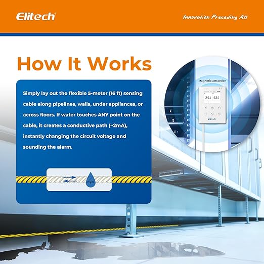 Elitech WiFi Temperature and Humidity Data Logger, 2.4GHz/5GHz Real-time Monitor with Water Leak Detector, Cloud Storage, App and Email Alerts, Includes 10M Patch Cord, RCW-800W-WI, -40°F to 176°F - Image 3