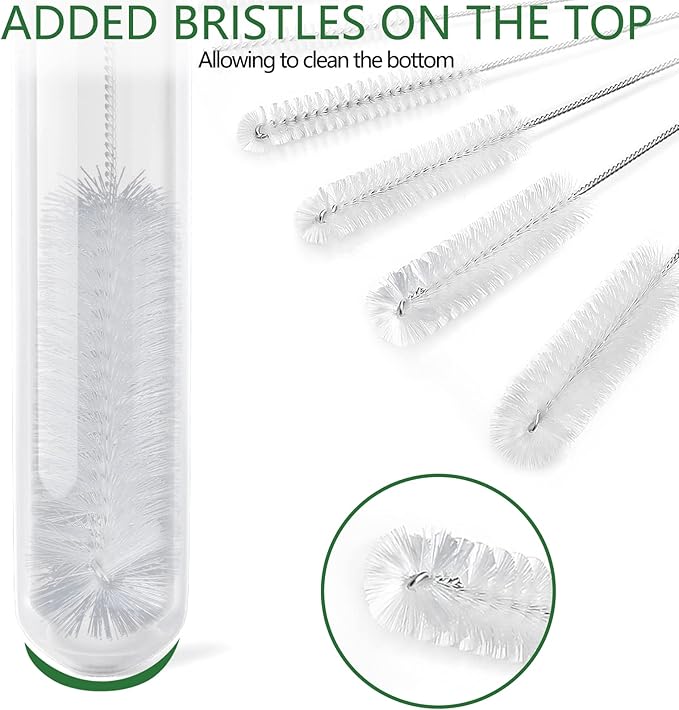 CiaraQ Bottle Cleaning Brushes, 8 Inch Nylon Tube Brush Set, Cleaner for Narrow Neck Bottles Cups with Hook, Set of 13pcs, White - Image 5