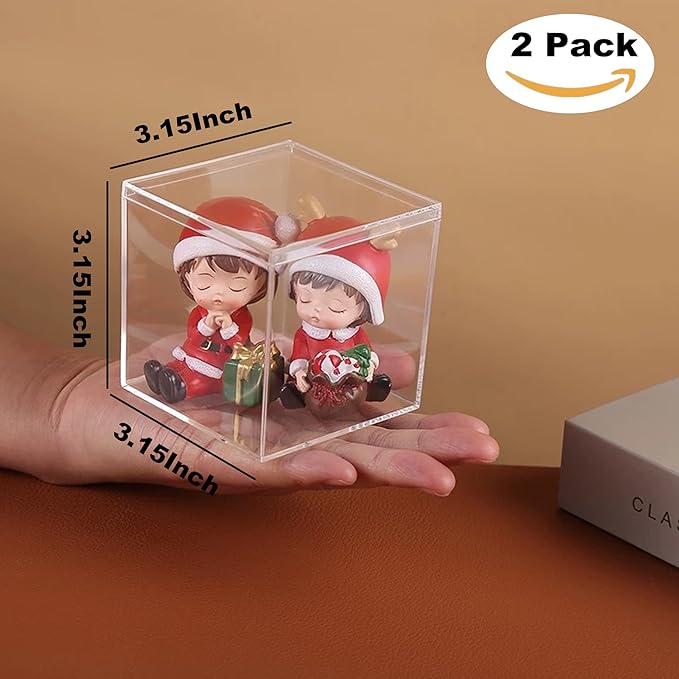 Acrylic Box Clear Box with Lid for Display, Plastic Square Cube 2 Pack Storage Contanier Party Decorative Boxes - Image 2