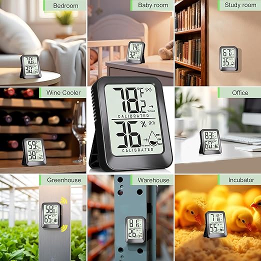 Antonki 4 Pack Mini Room Thermometer Hygrometer Indoor Temperaure and Humidity Monitor Gauge Meter for Home, Baby Room, Office, Incubator, Greenhouse, Reptile - Battery Included - Black - Image 5