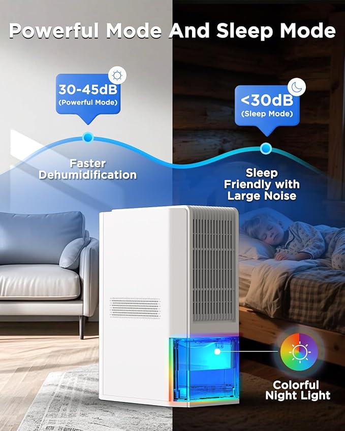 Max 45 oz/Day Dehumidifier for Home 1100 Sq Ft, EasyAcc Dehumidifiers for Bedroom Basement Bathroom,Quiet Dehumidifier for RV Low-Temp Dehumidification Tech/Auto Shut Off/68OZ Tank/85W/7 LED - Image 5