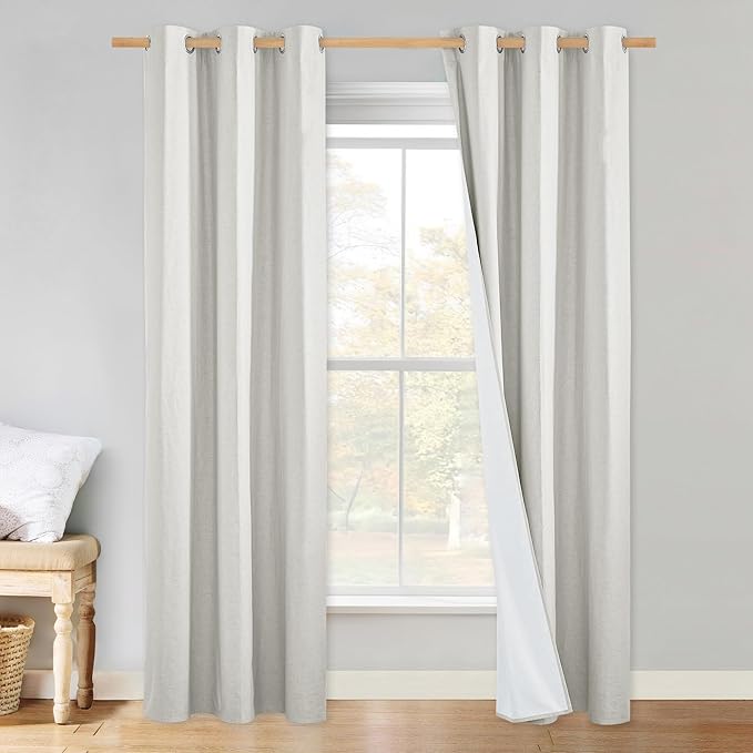 NICETOWN 100% Blackout Linen Texture Curtains 80 inches Long, Ivory, 2 Pcs, Thermal Insulated Full Blackout 2-Layer Lined Drapes, Energy Efficiency Window Draperies for Boy's Room by NICETOWN