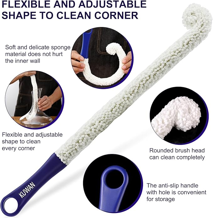 KUWAN Bottle Cleaning Brush Multi-Function Household Tools Flexible Bottle Scourer for Some Decanters, Goblets, Glasses, Cups (Long 3pcs) - Image 3