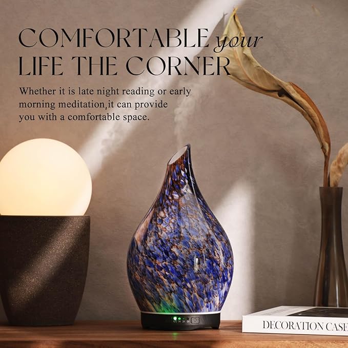 Porseme 280ml Essential Oil Diffuser Glass Color Changing Aroma Air Diffusers Aromatherapy Ultrasonic Cool Mist Humidifier 7 Running Hours Waterless Auto-Off for Sleeping, Yoga, Office (Deep Blue) - Image 7