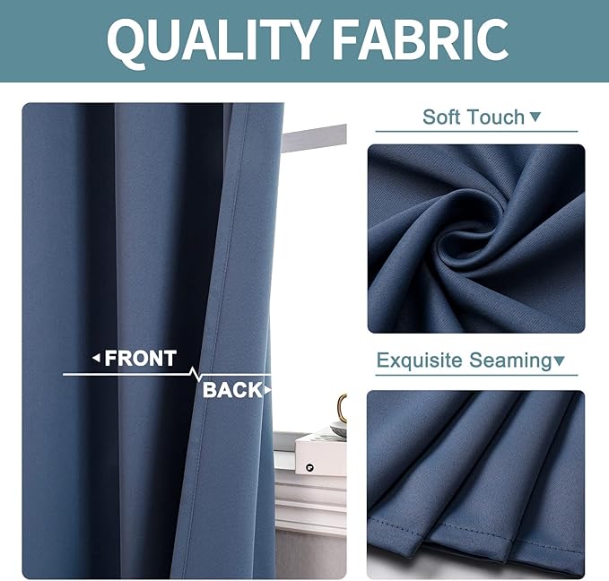 ChrisDowa Small Window Curtains for Kitchen and Bedroom - Grommet Short Thermal Insulated Room Darkening Curtains (2 Panels, Stone Blue, 36 x 24 Inch) - Image 4
