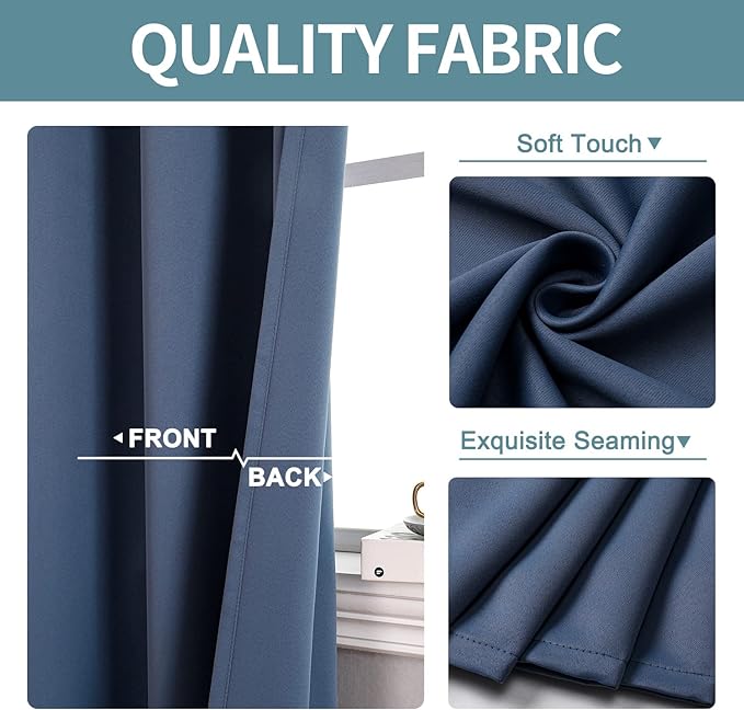 ChrisDowa Grommet Blackout Curtains for Bedroom and Living Room - 2 Panels Set Thermal Insulated Room Darkening Curtains (Stone Blue, 42W x 63L) - Image 3