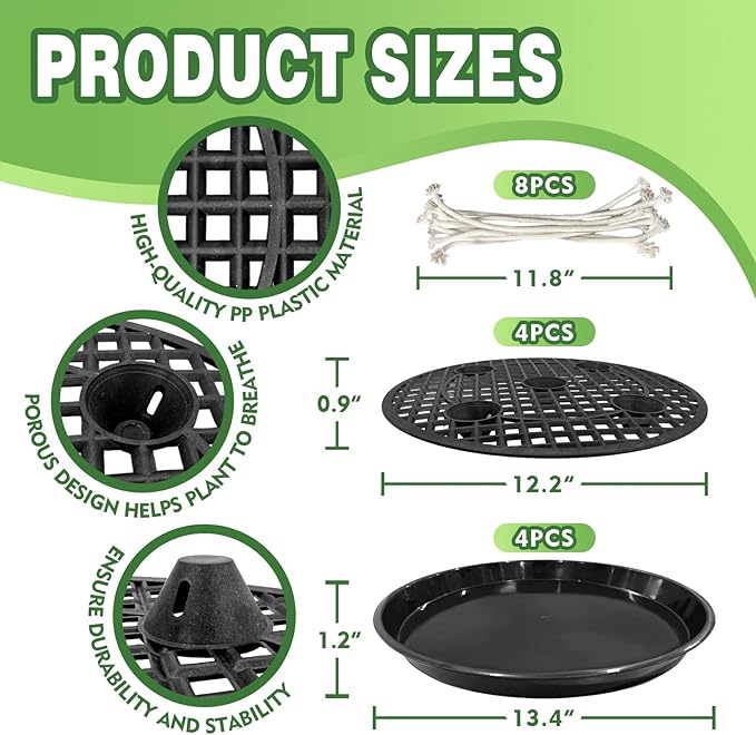4 Pcs 14'' Self-Watering Pot Base, Auto-Irrigation System Plant Saucer Stand for 5 Gallon Fabric Pot, Auto Watering Plant Water Tray Self Watering System for Indoor Greenhouse Grow Tent Garden - Image 2