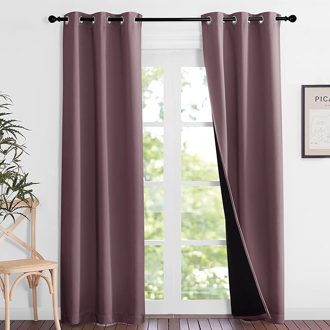 NICETOWN Dry Rose Blackout Curtains 84 inches Long, Full Light Blocking Drapes with Black Liner for Nursery, Noise Reducing Thermal Insulated Draperies for Doorway (2 Pieces, 37" Wide Each Panel) by NICETOWN