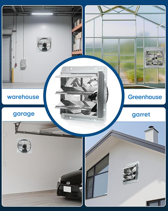 KEN BROWN 12 Inch Shutter Exhaust Fan, Gable Vent Fan, Wall Mount Ventilation, Automatic Aluminum Blades, High Speed, 1800CFM, for Garages, Shop, Greenhouse, Attic - Image 7