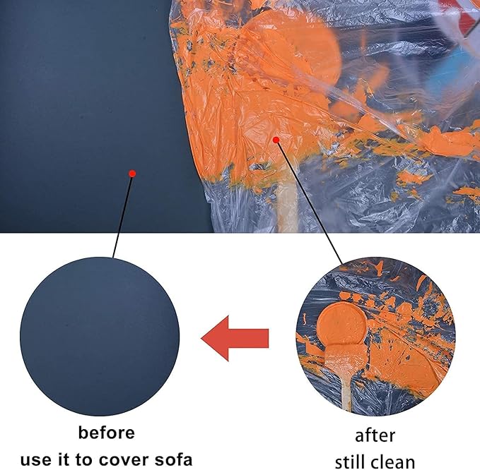 Plastic Drop Cloths for Painting, 10 Pcs 9x12ft Plastic Sheeting Tarp Waterproof Dustproof Almost Tear Resistance Multi-Purpose Furniture Cover Floor Wall Protection Film - Image 5