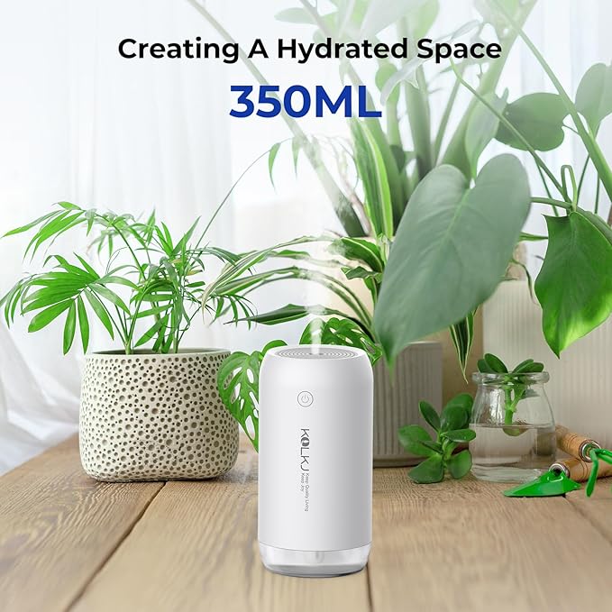 Portable Mini Humidifier, KQLKJ 350ml Small Cool Mist Humidifiers, USB Personal Desktop Humidifier for Bedroom Car Office Travel with Auto Shut-Off & 2 Mist Modes (White) - Image 6