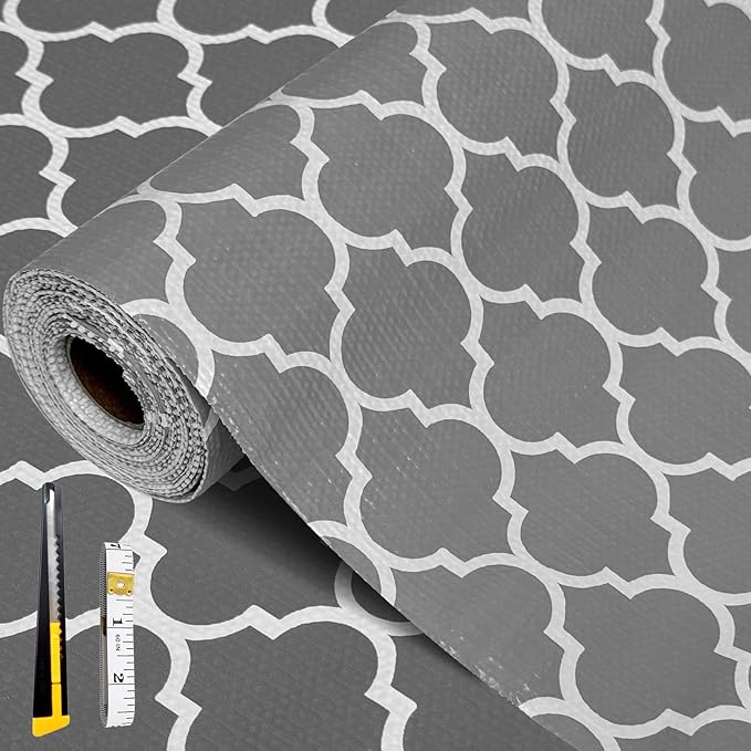 Shelf and Drawer Liner for Kitchen Cabinets Non-Adhesive, Strong Grip Non-Slip Thickened Drawer Liners for Dresser, Cupboard Liner with Knife and Tape Measure, Gray, 12 in x 20 Feet by FreeNook