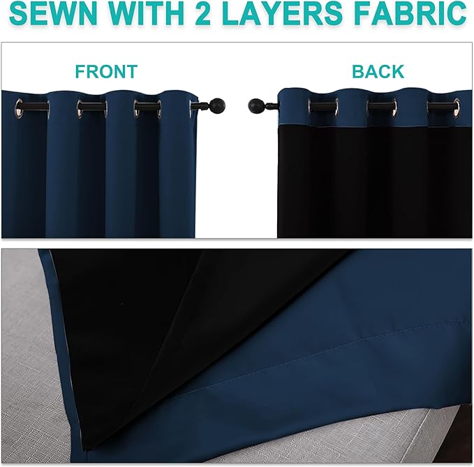 NICETOWN Total Shade Curtains and Draperies, Heavy-Duty Full Light Shading Drapes with Black Liner Backing for Villa/Hall/Dorm Window（Moroccan Blue, Package of 2 Panels, 52" Wide x 95" Long - Image 5