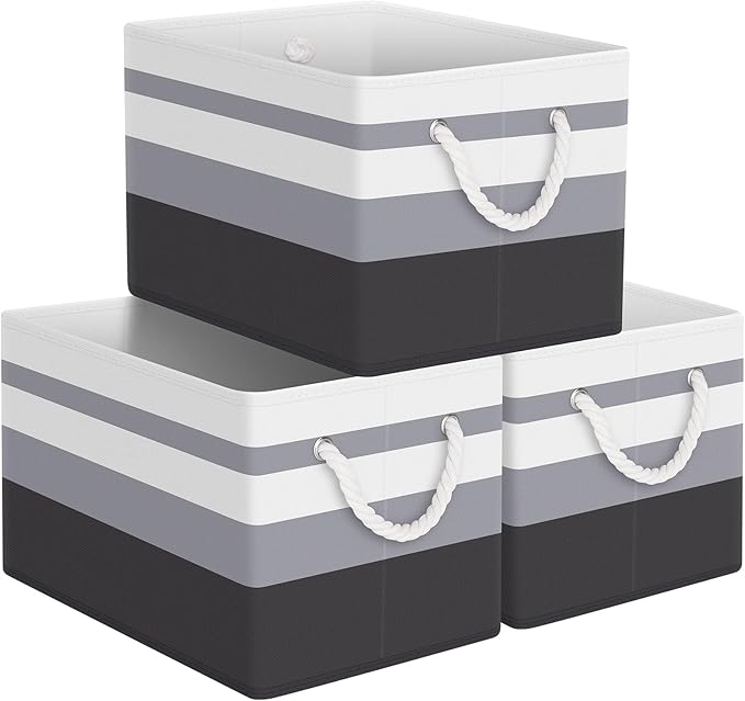 Storage Bin,Collapsible Storage Basket For Organizing,Large Storage Boxes With Rope Handles,Storage Containers,Gradient Grey,3 Pack by StorageTastic