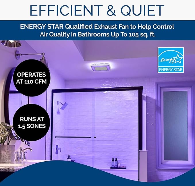 Broan-NuTone AER110RGBL ChromaComfort 110 CFM Ventilation Fan with 24 Color Selectable LED, 1.5 Sones, ENERGY STAR Certified, White - Image 3