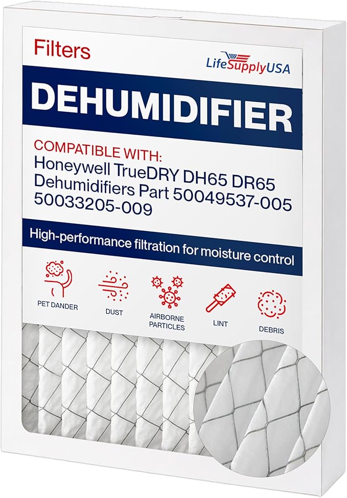 LifeSupplyUSA DH65 MERV11 Filter Replacement Compatible with Honeywell TrueDRY DH65 DR65 Dehumidifiers Part 50049537-005 50033205-009 by LifeSupplyUSA