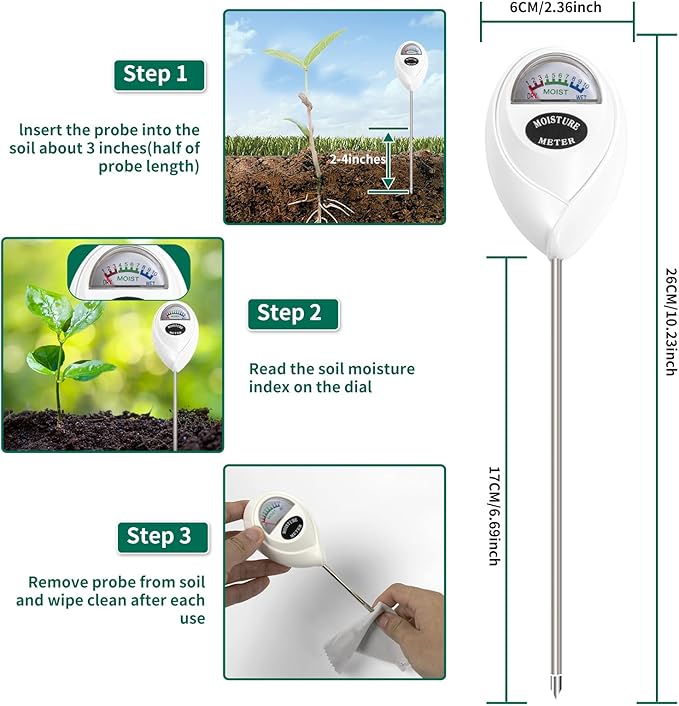 SZHLUX Soil Moisture Meter, Plant Water Monitor, Soil Hygrometer Sensor for Plant Care, Great for Gardening, Lawn, Farm, Indoor & Outdoor (Plant Gifts for Gardeners) 10.23inch, White - Image 3