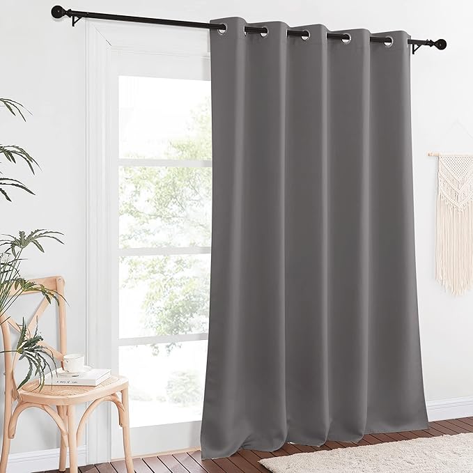 NICETOWN Blackout Grey Curtains Panel for Doorway Room Darkening - Noise Reducing Thermal Insulated Solid Ring Top Blackout Window Drapes for Farmhouse (1 Panel, 66 x 90 Inch, Gray) - Image 2