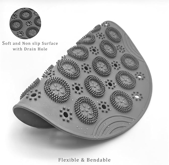 Round Non Slip Shower Mat with Suction Cups 11.8 Inch, Anti Skid PVC Bath Mat with Drain Holes, Soft Massage Foot Mat for Bathroom Shower, Gray - Image 3