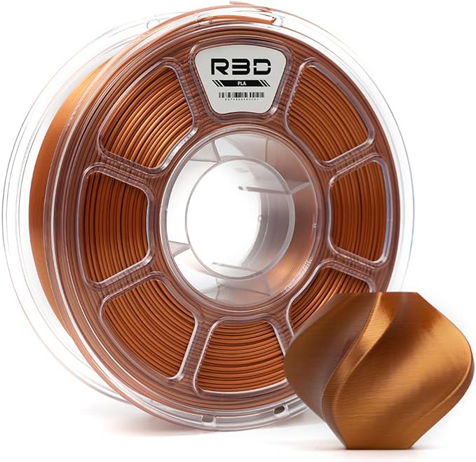 R3D PLA Filament 1.75mm, 0-370 mm/s High Speed PLA Printing, Dimensional Accuracy +/- 0.02mm, 1KG (2.2lbs) Clear Plastic Spool 3D Printer Filament (Silk Copper) by R3D