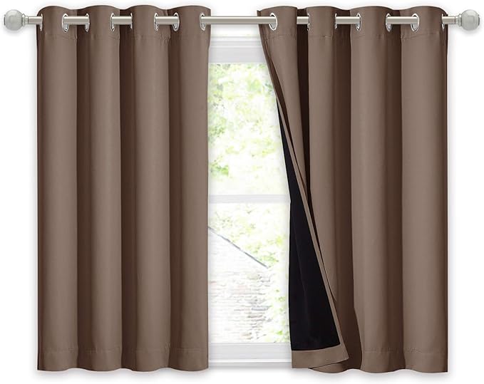 NICETOWN Bedroom Full Blackout Curtain Panel, Super Thick Insulated Window Cover, 100% Blackout Blind with Black Liner for Small Window(Cappuccino, 1 PC, 52 by 45-inch) by NICETOWN