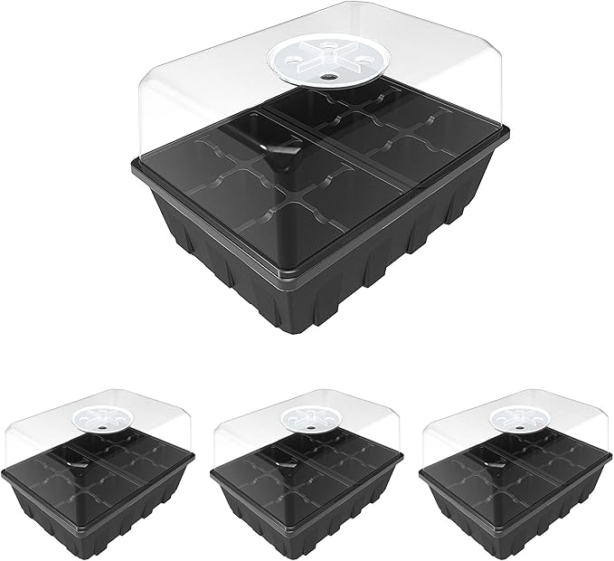 Gardzen 3 Pack Seed Starting Tray, Plant Germination Trays, Seed Starter Kit with Adjustable Humidity Vented Dome, Plant Growing Kit 6.6" x 4.5", Total 36-Cell, Black by Gardzen